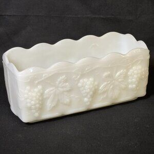 Anchor Hocking Fire King Milk Glass Grape Leaves Vine Rectangular Bowl Planter